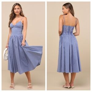 Lulus Carlota Blue Gingham Sleeveless Midi Dress